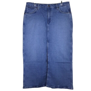 NWT Wrangler Denim Midi Skirt Medium Wash Front Slit Pockets Women's Size Large